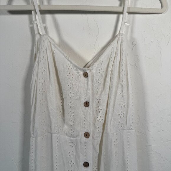 Brave Soul M White Eyelet Embroidered Cutout Tie-Back Button Midi Dress - Picture 3 of 12